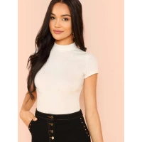 Ribbed Mock Neck Cropped Tee