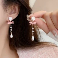 Floral Bow Faux Pearl Drop Earring