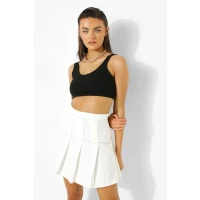 Womens Contrast Stitch Tennis Skirt - White -