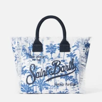 Vanity canvas shoulder bag with toile de jouy print