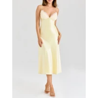 FELICITY Butter Yellow Satin Bias Cut Midi Dress | Nordstrom