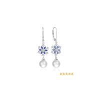 Oskani Snowflake Pearl Dangle Drop Earrings for Women 925 Sterling Silver 5A Cubic Zirconia Birthstone Hypoallergenic Leveback Earrings Jewelry Winter Christmas Birthday Gifts for Her