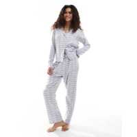 Brave Soul check shirt and trouser pyjama set in light blue