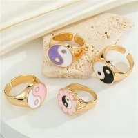 1PC Colorful Enamel Tai Chi Yin Yang Ring Women Finger Ring Jewelry