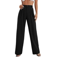 black straight pants high waisted trousers