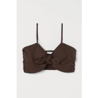 H & M - Tie-front Crop Top - Brown