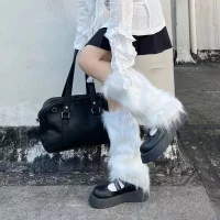 Japanese White Faux Fur Leg Warmers Boot Covers Y2K Goth Solid Leg Socks Punk Jk Knee-length Hiphop Hotgirl Fashion Warm Sock