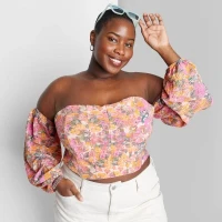 Balloon Long Sleeve Off the Shoulder Corset Top