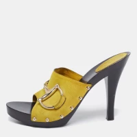 Gucci Yellow Suede Icon Bit Clog Sandals