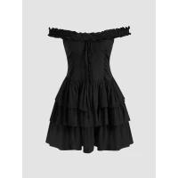 Solid Ruffle Layered Corset Dress