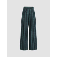 Check Pattern Wide Leg Trousers