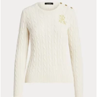 Button-Trim Cable-Knit Cotton Jumper