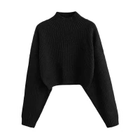 ZAFUL Women&#39;s Cropped Turtleneck Sweater Lantern Sleeve Ribbed Knit Pullover Sweater Jumper