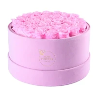 36 Light Pink Roses - Pink Round Suede Box