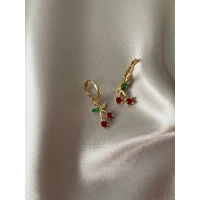 18k Gold Plated Cherry Huggie Earrings Hypoallergenic | Etsy