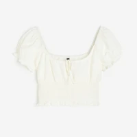 Puff-sleeved smocked blouse