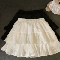 High Rise Plain Mini A-Line Layered Skirt