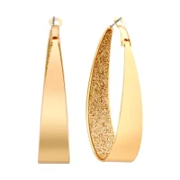 GUESS Womens Gold-Tone Glitter Oval Hoop Earrings