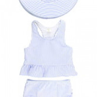 Infant Girls Rufflebutts Two-Piece Swimsuit & Hat Set, Size 3-6M - Blue