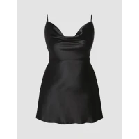 Solid Satin Cowl Neck Cami Mini Dress