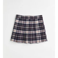 Pleated mini skirt - Navy blue/Checked - Ladies | H&amp;M GB