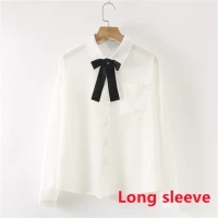 Women Summer Blouses Shirt Short Sleeve Solid White Tops With Tie Bow Japanese Korean JK Style Female Shirts Lapel Blusas