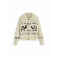 Knit Collar Heart & hedgehog Pattern Button Cardigan