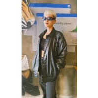 Vintage Styled 80s Leather Bomber Jacket, Black Aviator Faux Leather Jacket for men women, Unisex Designer 80s two pockets jacket
