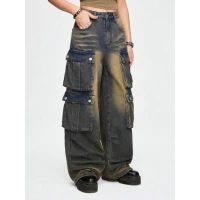 ROMWE Grunge Punk Women Casual Y2K Loose Cargo Jeans, Suitable For Spring/Summer, School