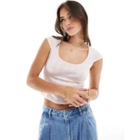 Cotton On scoop neck bow detail crop top in flossy pink