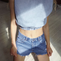 Frayed Mid-Rise Denim Shorts