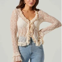 Ruffle Sheer Tie Front Top