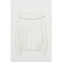 Fluffy off-the-shoulder jumper - White - Ladies | H&amp;M GB