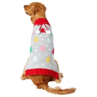 Gray Holiday Tree Bow Dog Christmas Sweater