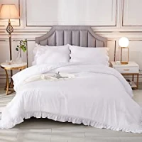 Amazon.com: Andency White Ruffle Comforter Queen(90x90Inch), 3 Pieces(1 Ruffled Comforter and 2 Pillowcases) Farmhouse Shabby Chic Comforter, Vintage Rustic Soft Microfiber Down Alternative Bedding Comforter Set : Home &amp; Kitchen
