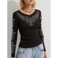 Rhinestone Patterned Long Sleeve Tee