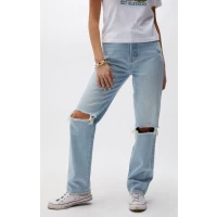 Eco Light Blue Distressed Dad Jeans
