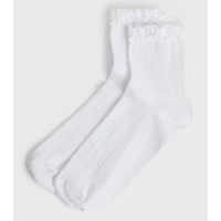White Cable Knit Frill Socks