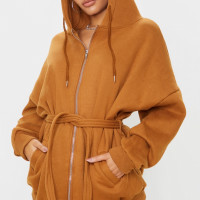 Camel Oversized Belted Sweat Hoodie