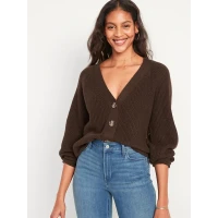 Shaker-Stitch Cardigan Sweater
