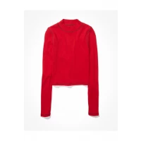 AE Long-Sleeve Mock Neck T-Shirt Womens Red