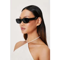 Womens Tinted Thick Rectangle Frame Sunglasses - Black - ONE