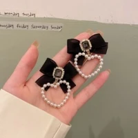 Heart Faux Pearl Bow Dangle Earrings