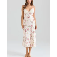 FELICITY Ivory Floral Print Satin Midi Dress | Nordstrom