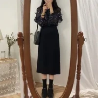 High-Waist Slit A-Line Midi Skirt