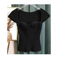 2022 new spring sqaure collar sleeveless knitting pullover slim short high waist top female tank WK69001l