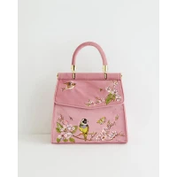 Morning Song Bird Embroidered Mini Pink Tote