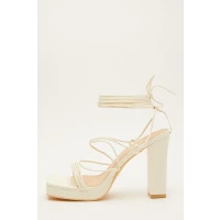 White Ankle Tie Platform Heeled Sandals