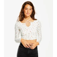 Long Sleeve Floral Convertible Cropped Tiny Top
