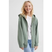 Oversized zip-through hoodie - Khaki green - Kids | H&amp;M GB